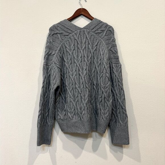 Vince Chunky Cable Knit Wool Cashmere Cardigan XL V-Neck Button Front Gray - Picture 4 of 14